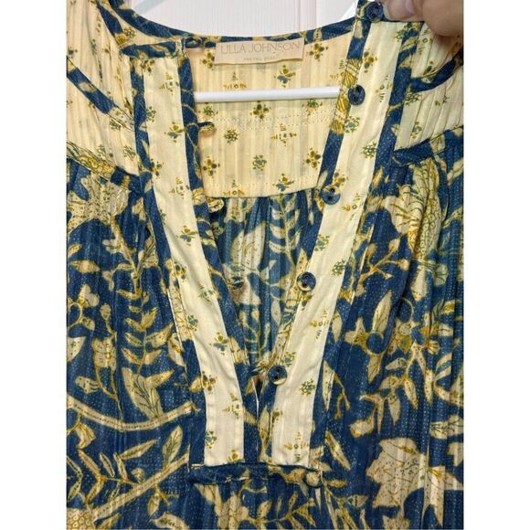 ULLA JOHNSON Kemala Tiered Waist Tie Printed Cotton-Blend Voile Maxi Dress 2 - Picture 4 of 16